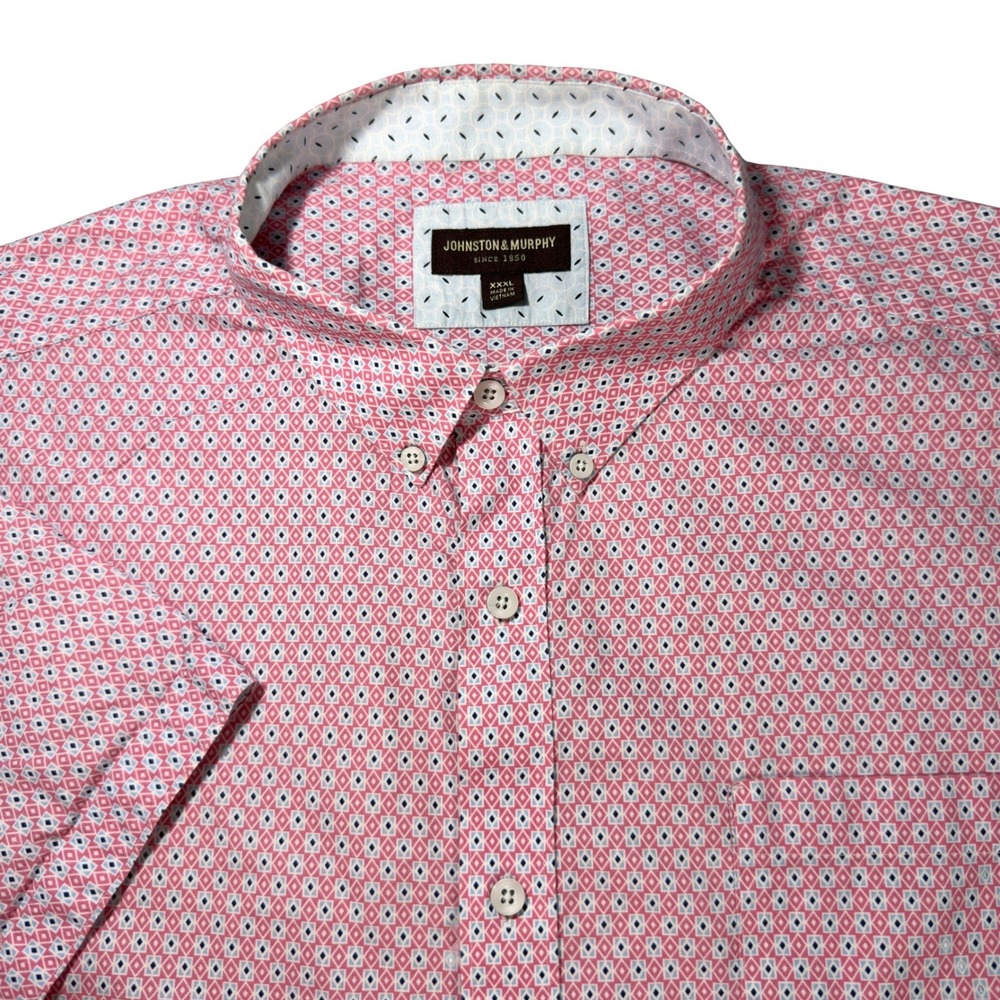 Johnston & Murphy‎ Button Down Mens XXXL Pink Excellent Geometric Short Sleeve